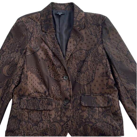 Rafaella Blazer Brown Black Lace Overlay Flap Pockets Career Jacket Size 12 - Picture 8 of 12